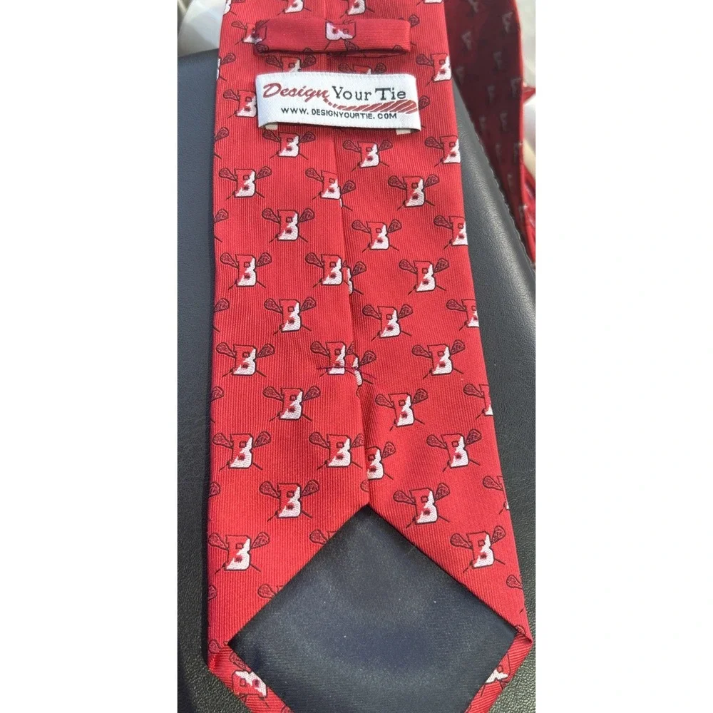 Boston Lacrosse Tie Red Silk Blend Crossed Sticks Logo Men's Necktie Custom LAX